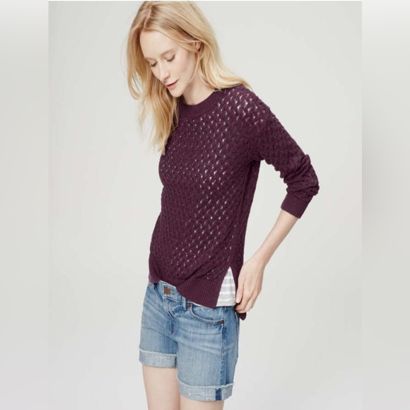 Ann Taylor LOFT Techno Stitch Knit Hi Low Sweater Burgundy Size Medium - Picture 1 of 4